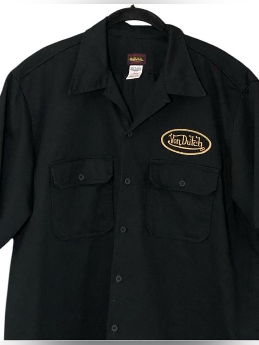 Von Dutch Vintage Mechanic Work Shirt Black Large Kustommade USA - Picture 4 of 9